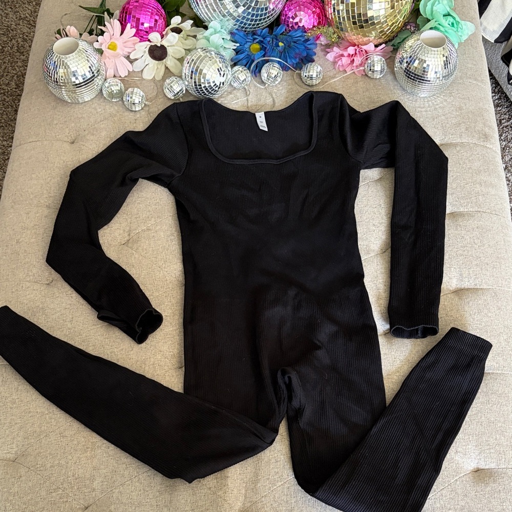 Black Ribbed Jumpsuit Romper